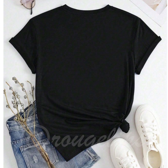 Black Graphic Crewneck Tee Shirt Short Sleeve - Picture 2 of 8